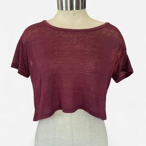 Mossimo Maroon Burgundy Semi Sheer Short Sleeve Crop Top Aztec Print Women’s XS